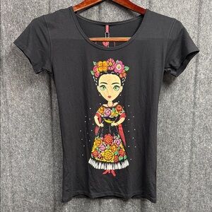 Freda Floral Graphic Black Tee